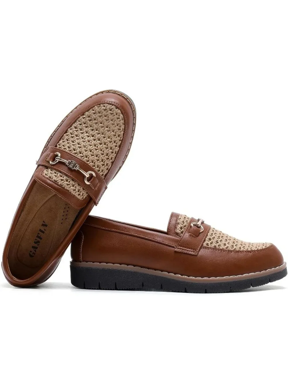 🆕Women's Brown Woven Round Toe Platform Chunky Heeled Loafers Business Shoes